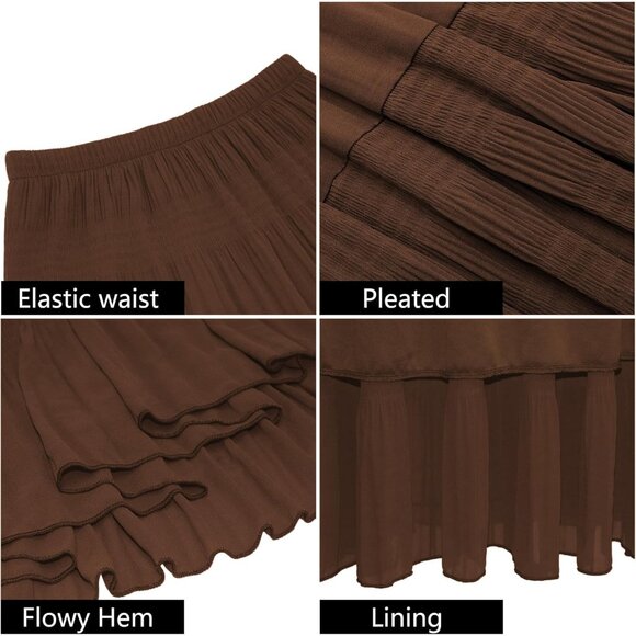 Stylish Elastic Waist Black Chiffon Maxi Skirt for Casual & Formal Events - Picture 5 of 5